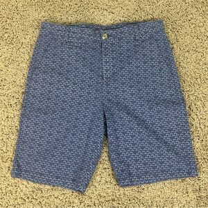 Johnnie-O Shorts Mens 31-32x9" Blue Car High Tide Golf Stretch Chino Flat Front